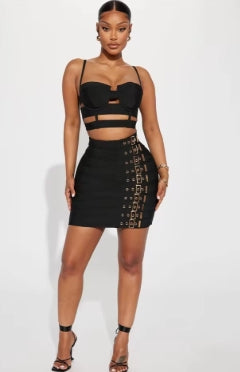 Punk bandage skirt suit European and American sexy suspender skirt night club suit