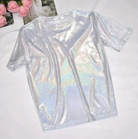 Women'S Shiny Metallic Bling Blouse - Bright Silvery-like Finish, Lightweight Everyday & Formal Tops, Non-See-Through Party Shirt for Women,