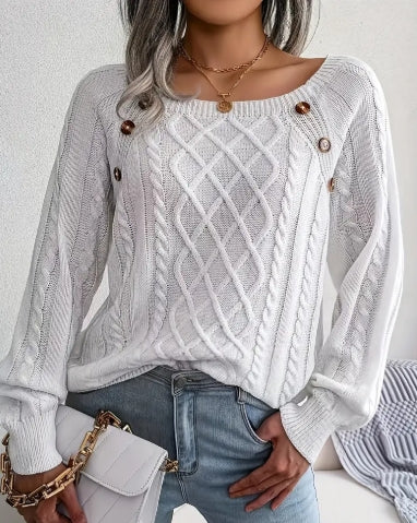 Women's Round Neck Loose Knitted Sweater Solid Color Elegant Spring And Autumn Pullover