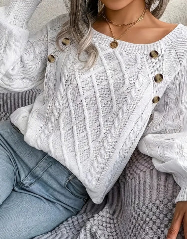 Women's Round Neck Loose Knitted Sweater Solid Color Elegant Spring And Autumn Pullover