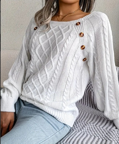 Women's Round Neck Loose Knitted Sweater Solid Color Elegant Spring And Autumn Pullover