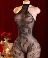 Women'S Sexy Snake Print Backless Bodysuit -Rise Passion Outfit for Intimate Occasions, Parties, Photo Shoots - Breathable Adult Clothing, Boudoir Attire, Elegant Design, Stretchy Fabric, Thong Panties, Fashion Lovers