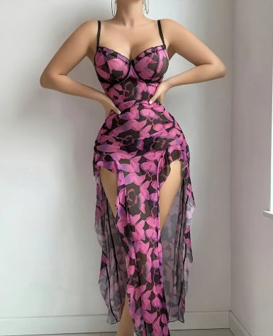Sexy Long Dresses From Europe And America - An Insatiable, Wrinkled, Sensual And Passionate 's Dress with A Butterfly Neckline And A Thong Set.,