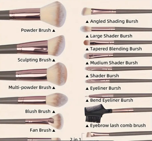 15pcs Valentine's Day Gift Set - Complete Makeup Brush Set - High-quality Synthetic Eyeshadow Powder Foundation Face Blending Blush Brush