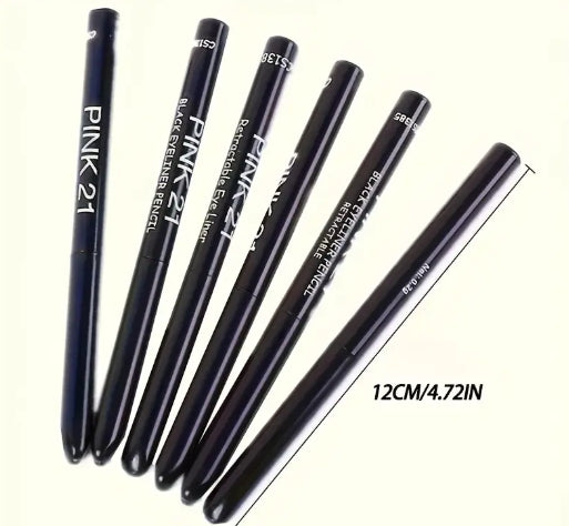 5-Pack Waterproof & Sweat-Proof Black Eyeliner Pencil - Long-Lasting, Smudge-Proof for Bold Eye Makeup, Easy Glide Formula for Perfect Wings