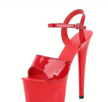Women's Professional Dance Shoes - 17cm/6.7" Platform Heels, Non-Slip Sole, Adjustable Ankle Strap - Lightweight Red Stage Sandals for Pole Dancing