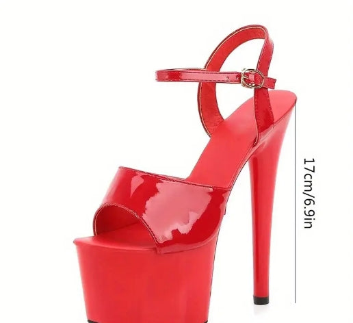 Women's Professional Dance Shoes - 17cm/6.7" Platform Heels, Non-Slip Sole, Adjustable Ankle Strap - Lightweight Red Stage Sandals for Pole Dancing