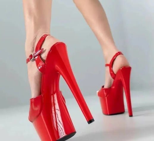 Women's Professional Dance Shoes - 17cm/6.7" Platform Heels, Non-Slip Sole, Adjustable Ankle Strap - Lightweight Red Stage Sandals for Pole Dancing
