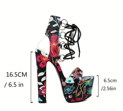 Women's Flower Pattern High Heel Sandals, Fashion Open Toe Dress Pumps
