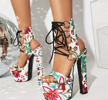 Women's Flower Pattern High Heel Sandals, Fashion Open Toe Dress Pumps