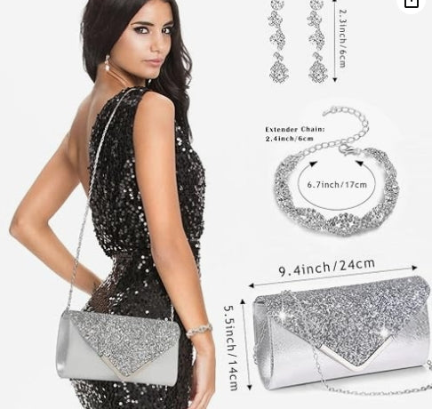 0Pcs Silvery Rhinestone Jewelry Set for Women Bride Wedding Prom Jewelry Evening Rhinestone Sparkly Clutch Purse Bag Necklace Tennise Layered Bracelets CZ Ring Crystal Drop Earring Set Silvery Shiny Costume Kit