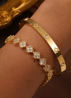 UILZ Delicate Lucky Clover Women Bracelet High Quality Stainless Steel Morandi Colors Shining Zircon Inlaid Charm Jewelry Gift