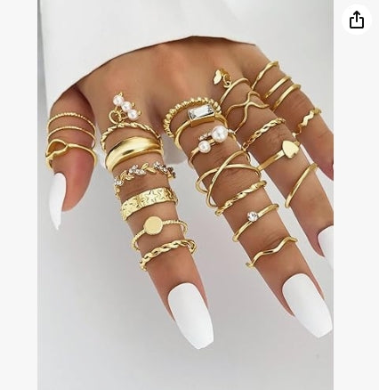 FKM Gold Knuckle Rings Set For Women Vintage Stackable Joint Finger Midi Rings Dainty Cubic Zirconia Crystal Simple Twist Hollow Cute Rings Pack Jewelry Gift
