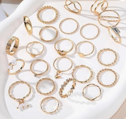 FKM Gold Knuckle Rings Set For Women Vintage Stackable Joint Finger Midi Rings Dainty Cubic Zirconia Crystal Simple Twist Hollow Cute Rings Pack Jewelry Gift