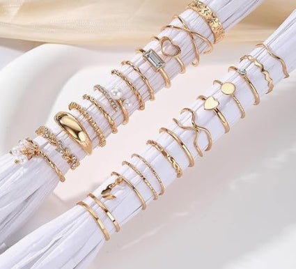 FKM Gold Knuckle Rings Set For Women Vintage Stackable Joint Finger Midi Rings Dainty Cubic Zirconia Crystal Simple Twist Hollow Cute Rings Pack Jewelry Gift