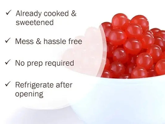 SYRUVIA Sweet Popping Boba Pearls, Strawberry, 1 LB. Bursting beverage & dessert topping for bubble tea and more. Strawberry-flavored tapioca pearls