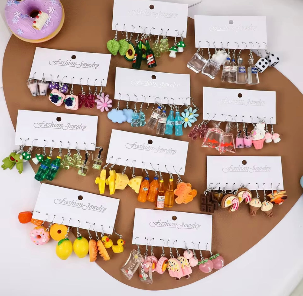 Fashion Sweet Fruit Drink Earrings Set for Women Cute Cartoon Food Ice Cream Donut Funny Resin Earring