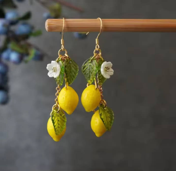 Glass Lemon Earrings Light Weight Fruit Food Earrings Can Love Earrings Pastoral