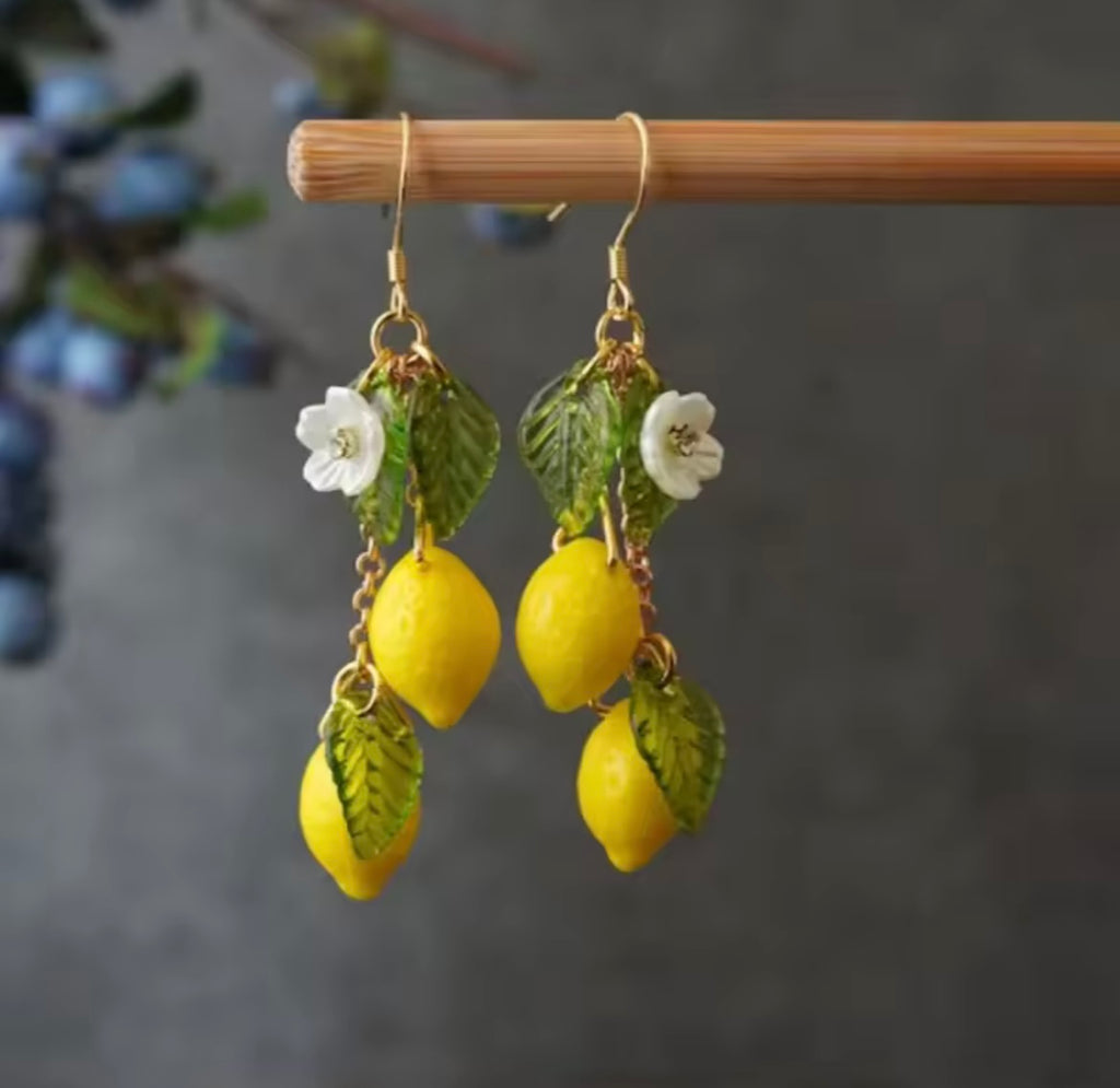 Glass Lemon Earrings Light Weight Fruit Food Earrings Can Love Earrings Pastoral