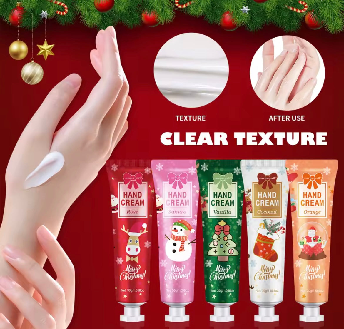 Christmas gift 5/box hand  Limited Edition cream set, cream texture, hand cream travel pack, durable moisturizer-30g/piece