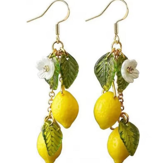 Glass Lemon Earrings Light Weight Fruit Food Earrings Can Love Earrings Pastoral