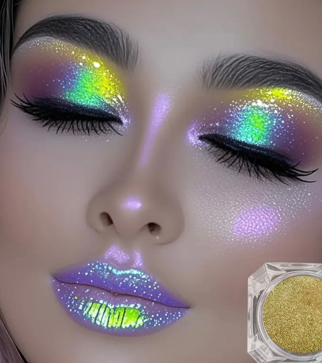 Polarized Chameleon Highlight Eyeshadow Powder | Multicolor Shimmering Purple Blue Green Golden Mix - Lasting Sparkling Effect for Holiday Parties & Festive Events, DIY Makeup Gift for Women