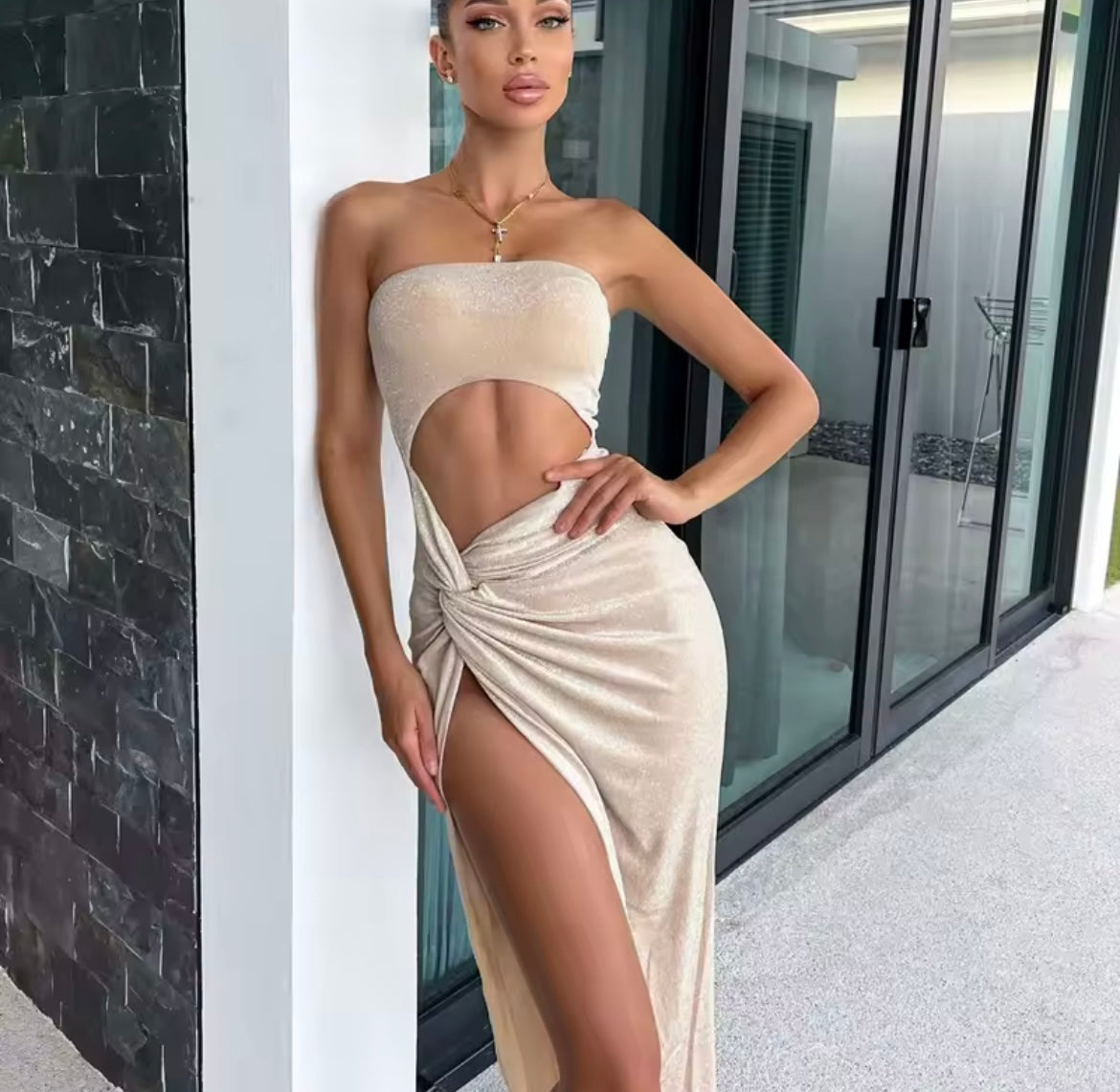 Sexy Sleeveless Slit Dress Hollow Out Elegant Skinny Women Long Dresses Summer 2024