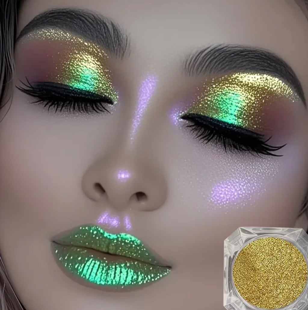 Polarized Chameleon Highlight Eyeshadow Powder | Multicolor Shimmering Purple Blue Green Golden Mix - Lasting Sparkling Effect for Holiday Parties & Festive Events, DIY Makeup Gift for Women