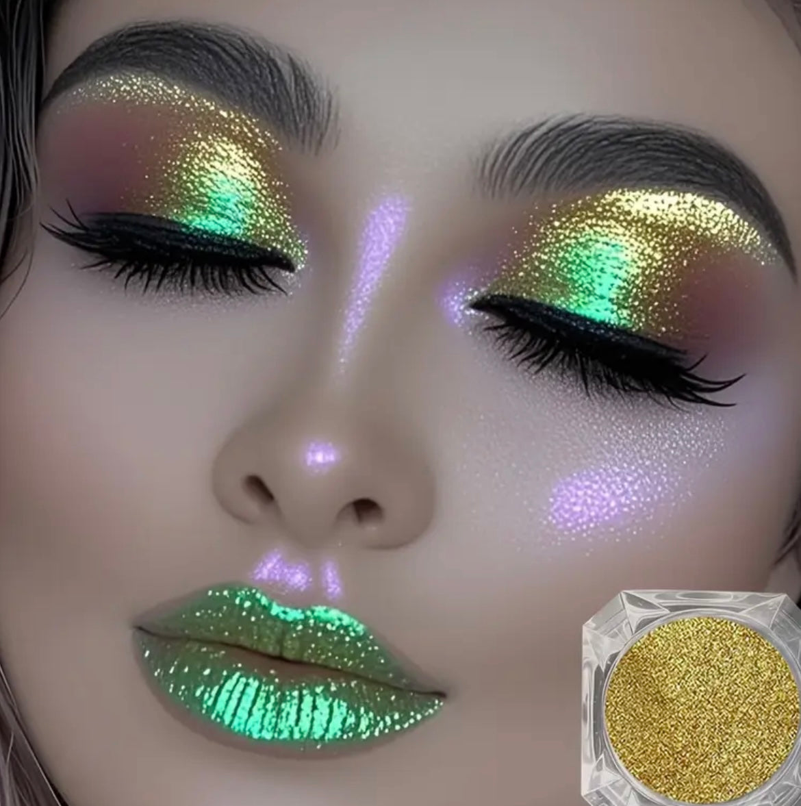 Polarized Chameleon Highlight Eyeshadow Powder | Multicolor Shimmering Purple Blue Green Golden Mix - Lasting Sparkling Effect for Holiday Parties & Festive Events, DIY Makeup Gift for Women