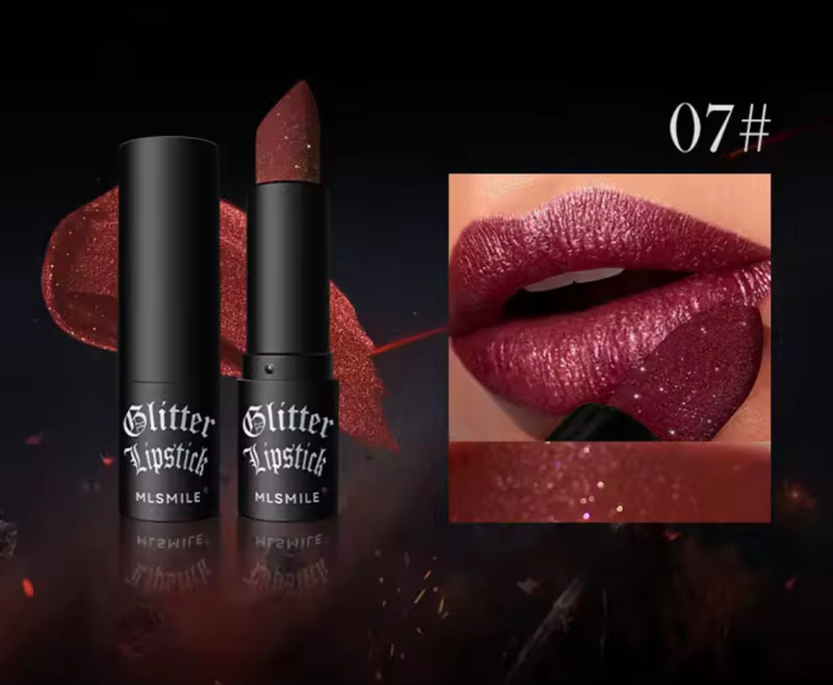6Colors Glitter Lipstick Waterproof Long Lasting Diamond Pearlescent Metallic Lipstick Black Lipgl