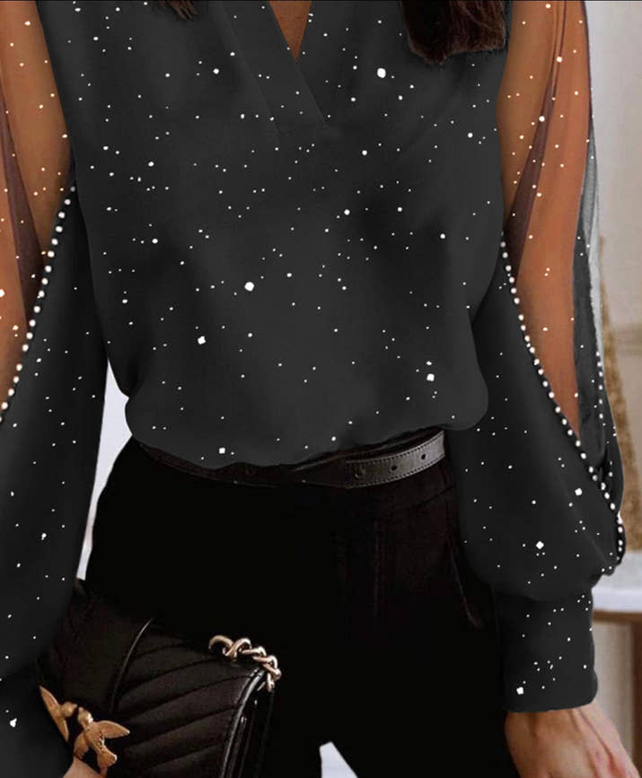 Glitter Sheer Mesh Patchwork Top