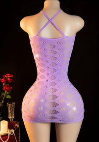 Sexy Bodystocking Lingerie Seduction Hollowed Out Flowers Printed Hot Diamond Dress Bodystocking Women Erotic Clothing Erotic One-Piece Dress Body Stockings