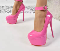 Aphixta Baby Pink 2cm Belt Buckle Pimp Party Disco Dance Pumps Women 5.5cm Platform 16cm