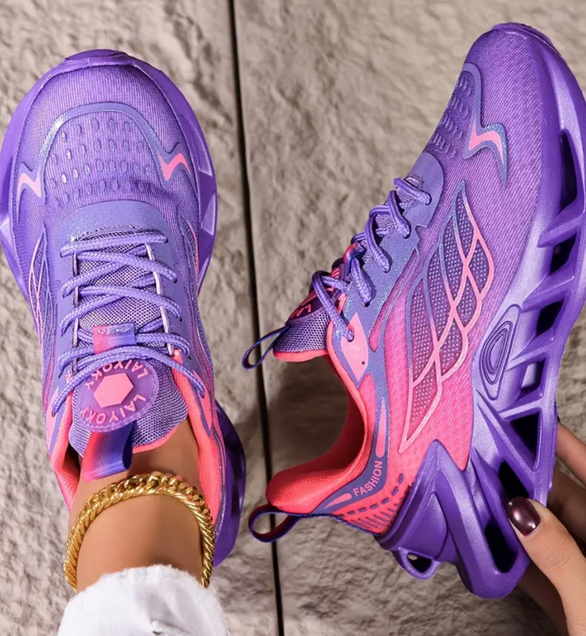 New Women's Pink-Purple Sneakers, Style, Women's Outdoor Sports Running Shoes, Cushioned Sole, Suitable for Outdoor Mountaineering