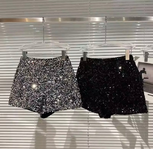 New Autumn Black Velvet Shorts Women Sequined Shiny Versatile Short Pants Clubwear Shorts