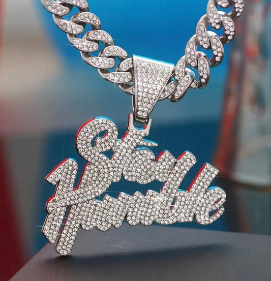 Iced Out Customized Letters Pendant  Synthetic Zircon Letters Necklace With Rope Chain Choker | For Women Men Gift Hiphop Necklace