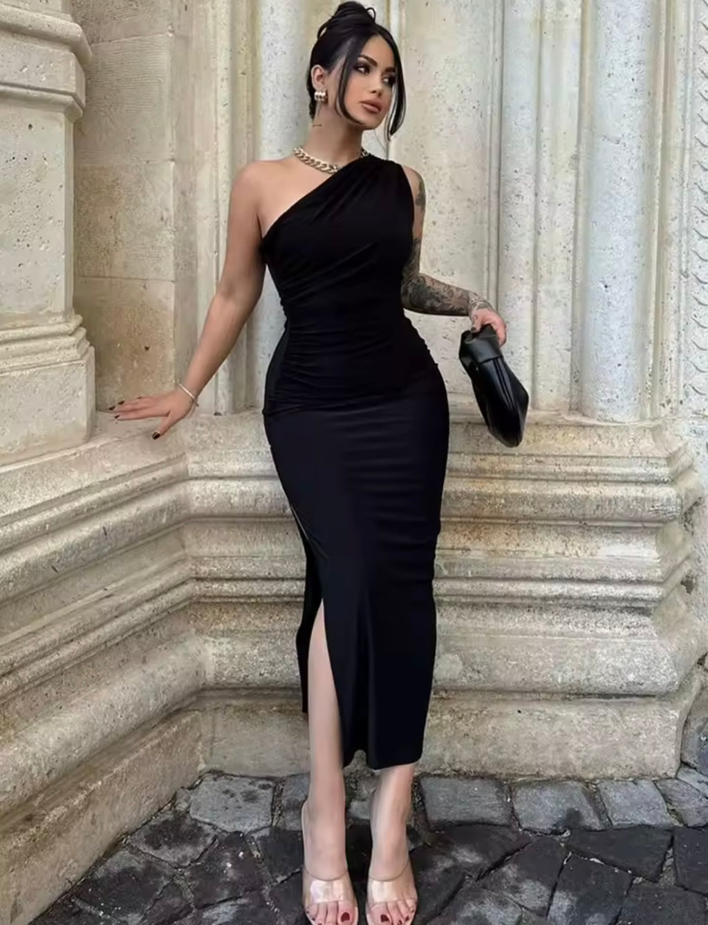 Summer Black New Dress Women Fashion Sexy Split Sleeveless Backless Slim Maxi Dress