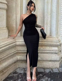 Summer Black New Dress Women Fashion Sexy Split Sleeveless Backless Slim Maxi Dress