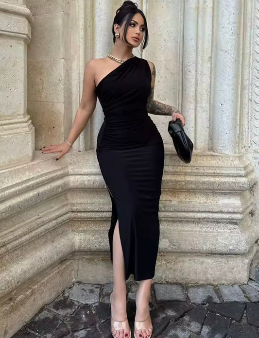 Summer Black New Dress Women Fashion Sexy Split Sleeveless Backless Slim Maxi Dress