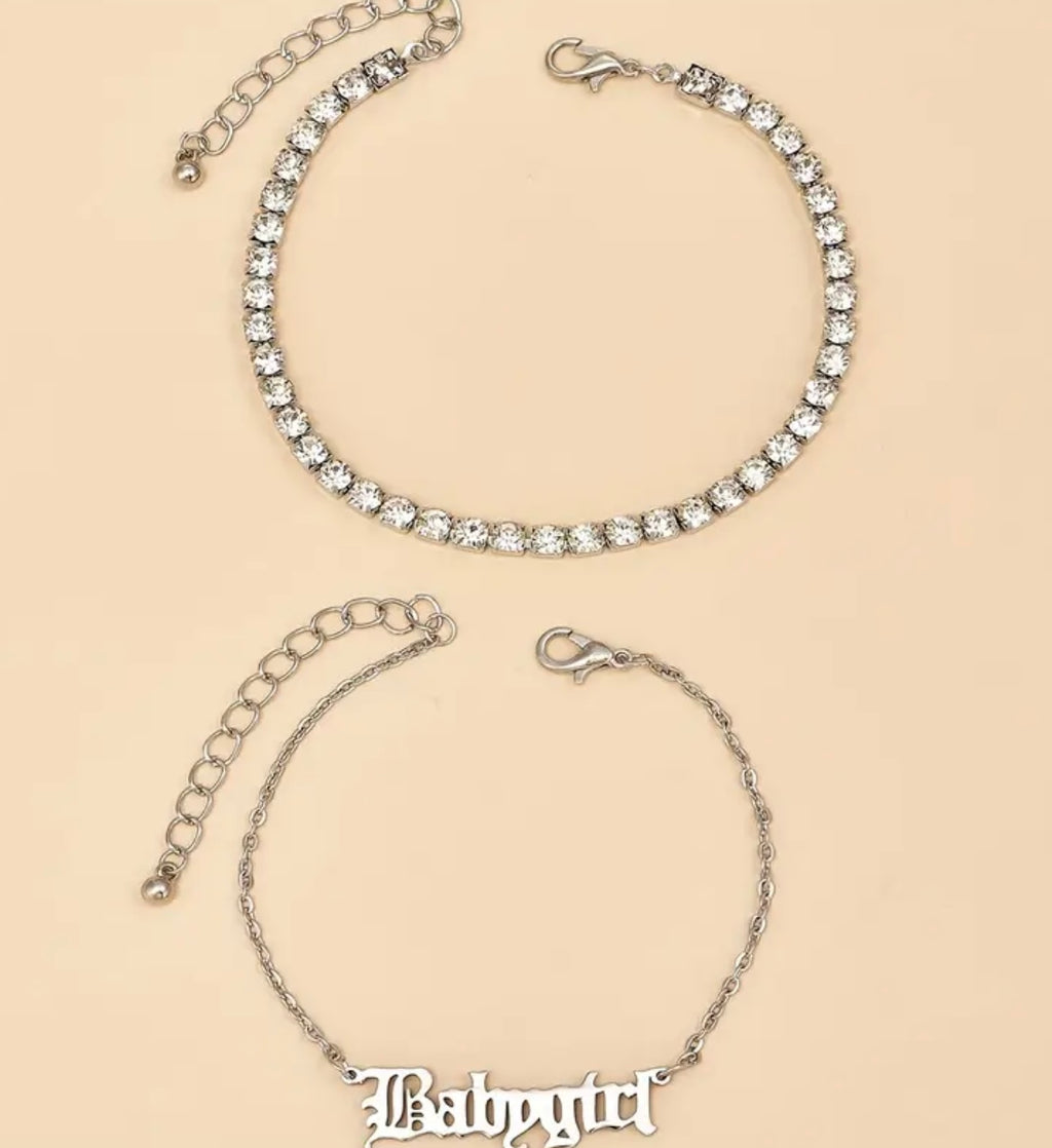 2pcs Boho Vintage Rhinestone Charm Ankle Chain Set for Party and Vacation