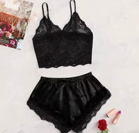 Women's 2 Piece Sexy Lace Pajama Set See-Through Bralette Cami Top and Shorts Breathable Sleepwear