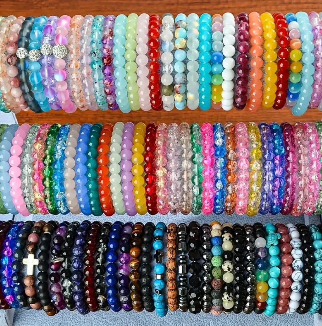 30pcs Boho-Chic Handcrafted Bead Bracelet Set - Colorful Crackled Glass Beads, Ideal For Casual Attire & Vacation - Perfect Gift For Women, Friends & Family Random