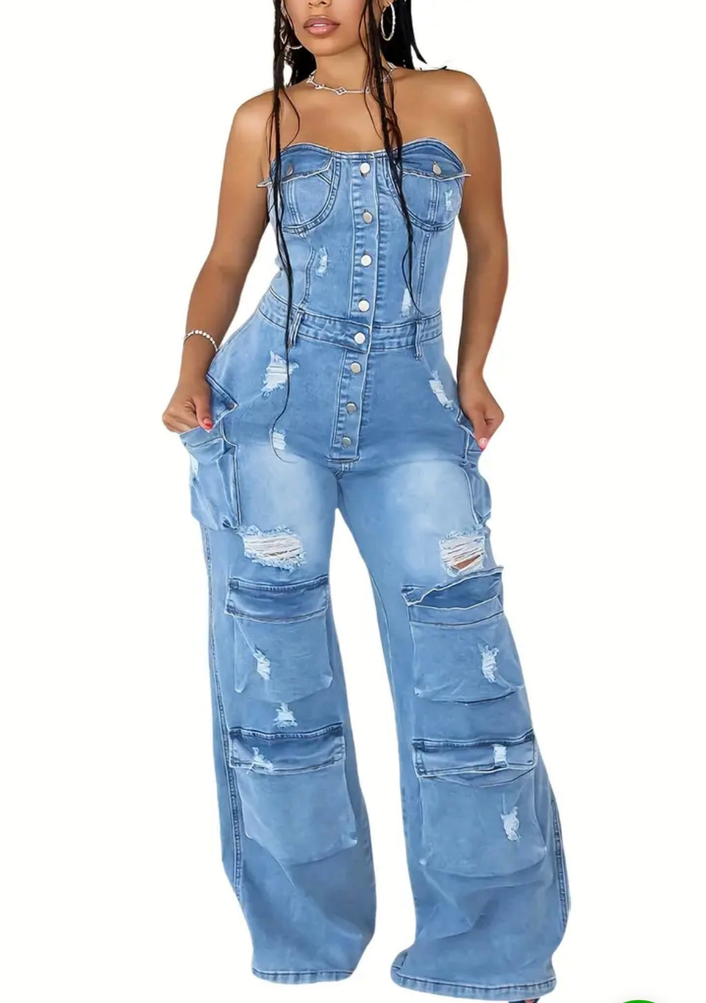 Casual fashion tube top Women's slim-fit denim jumpsuit overalls