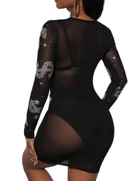 Sexy rhinestone dollar pattern mesh slim fit dress (no underwear set)