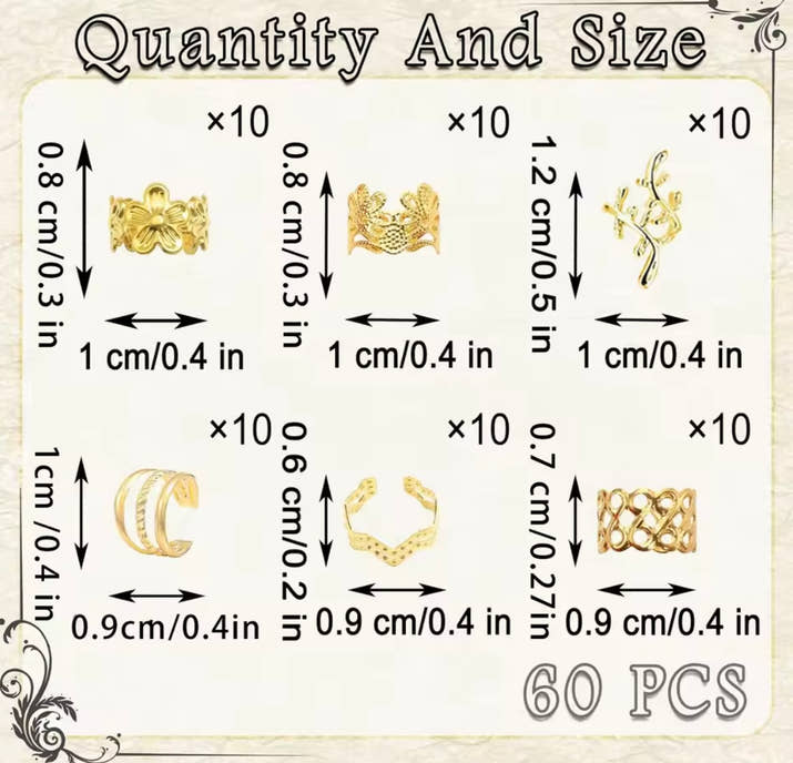 60PCS Hair Jewelry for Braids Gold Braid Clips Style Dreadlock Jewelry Metal Loc Braids Accessories Hai