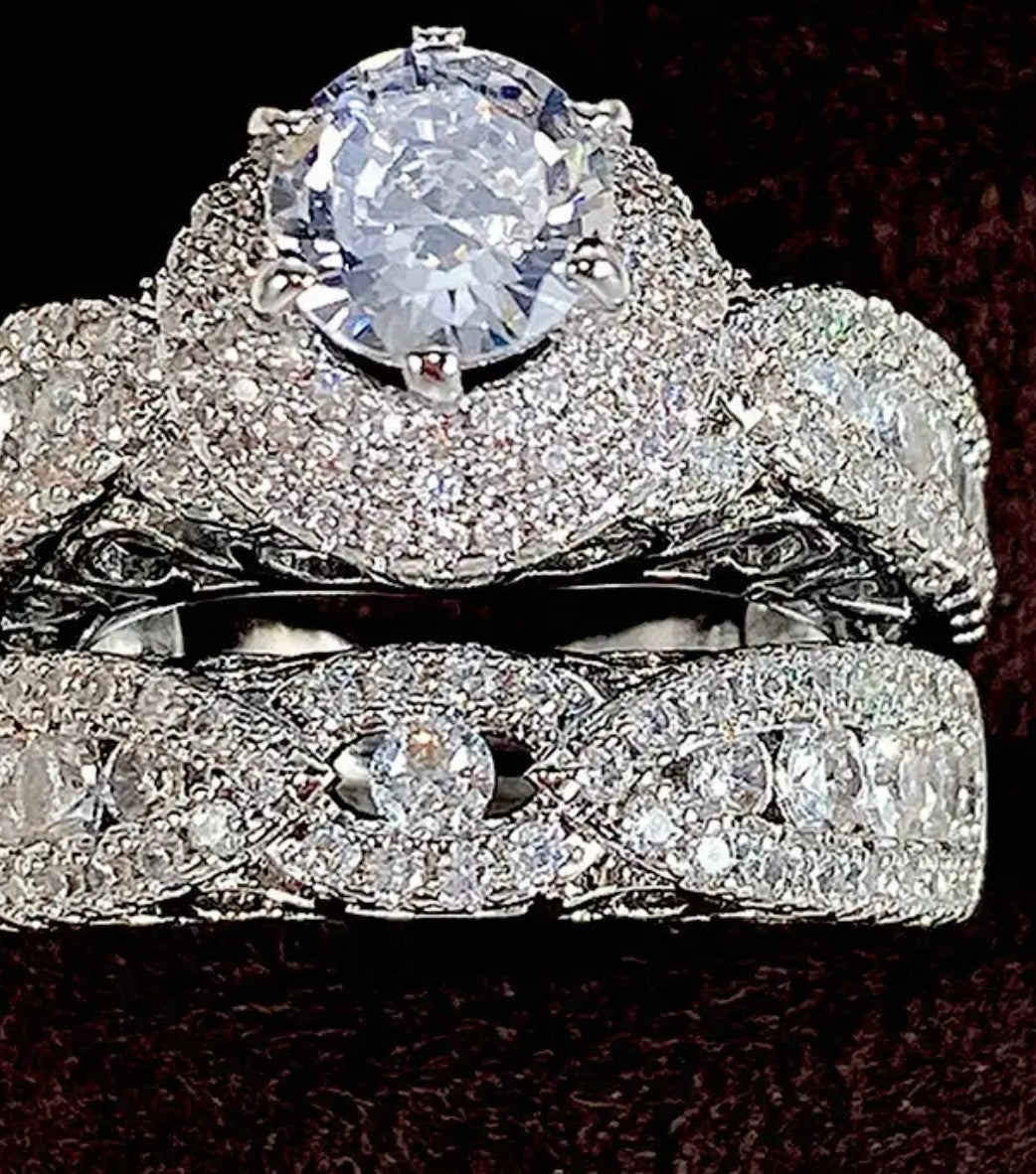 925 Sterling Silver Ring, Six Claw Ring, Two-Piece Ring Set, Wedding Ring. Ladies' Ring, Exquisite Sparkling Ring, Gift Jewelry Box, Give a Friend a Birthday Gift They Like, Holiday Gifts, The Ideal Gift, Suitable