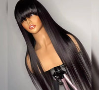 Straight Human Hair Wigs With Bang Full Machine Made Wigs 30 34 inch Natural Color Wig 3x1 Lace Front