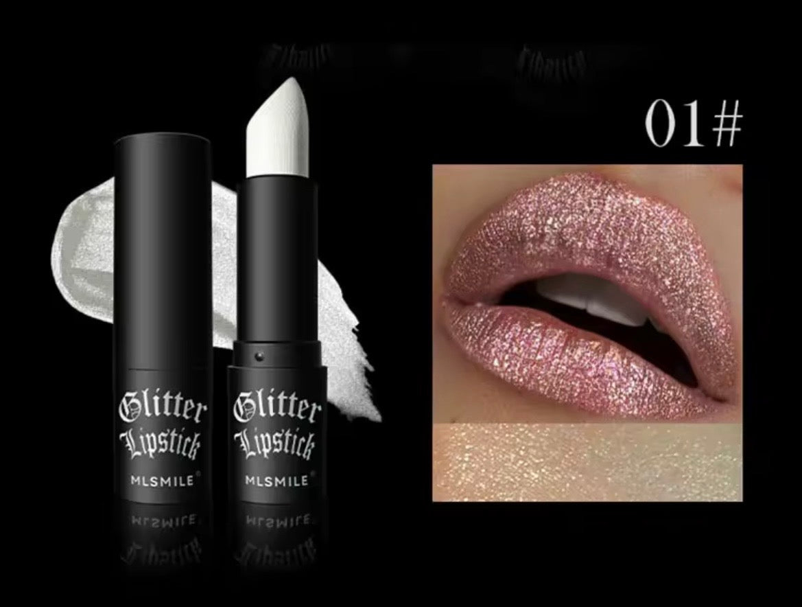 6Colors Glitter Lipstick Waterproof Long Lasting Diamond Pearlescent Metallic Lipstick Black Lipgl