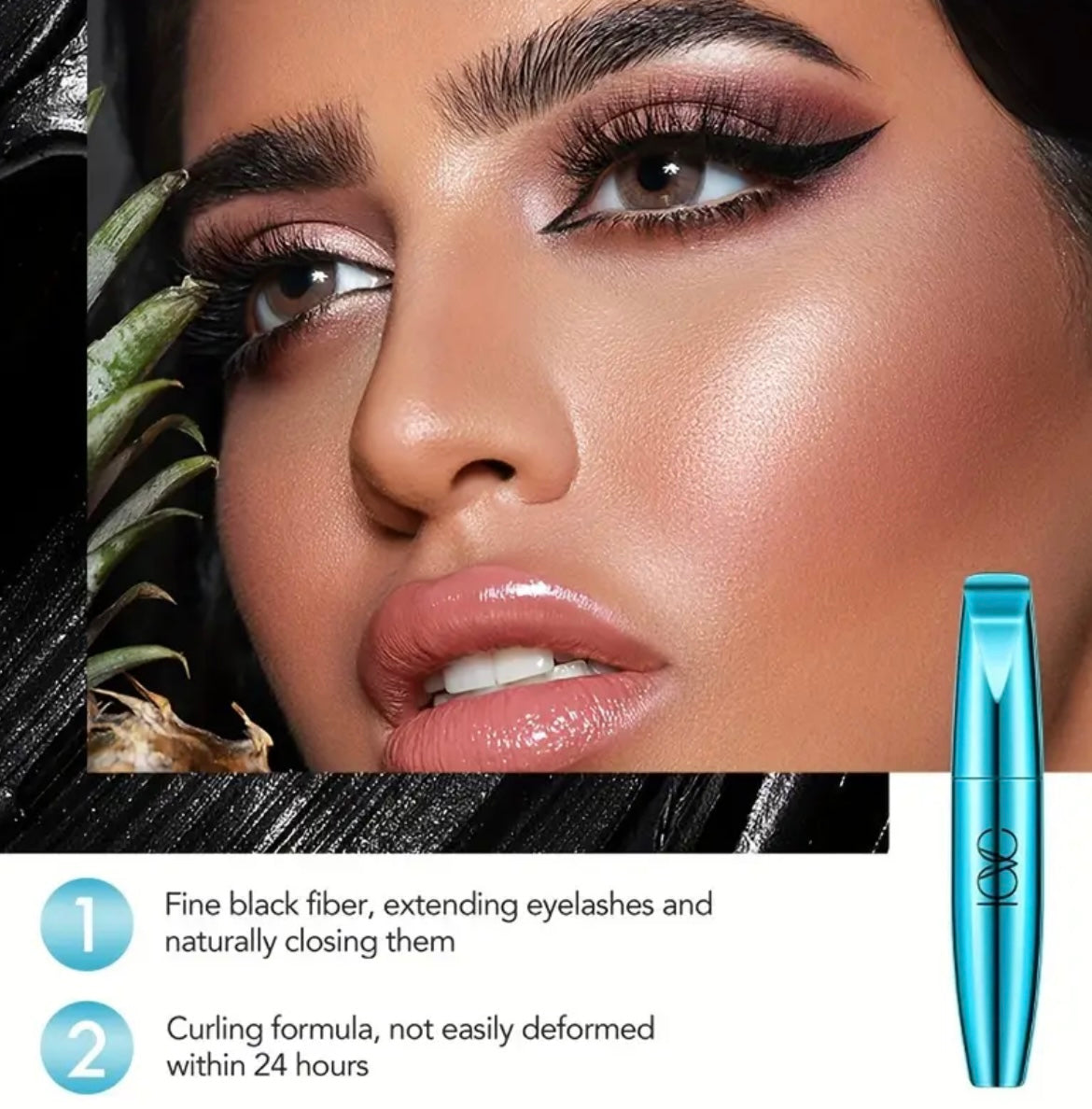 4D Fiber Mascara, Waterproof, Long-Lasting, Volumizing Black Mascara, Suitable for All Light Beige Types, Smudge-Proof, Natural and Easy to Apply, Creates Longer, Deeper, and Clearer Lashes