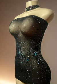 Shiny Rhinestone Bodycon Design Dress, Without Lingerie & Underpants, Women's Sexy Clothing